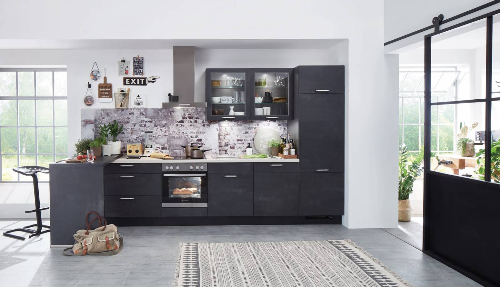 Mobilă de bucătărie modernă Kuechentreff Speed - Beton Negru 