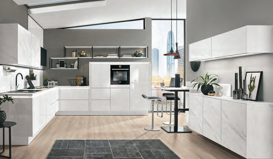 Mobilă de bucătărie modernă Kuechentreff Color Concept - Marmură Carrara 