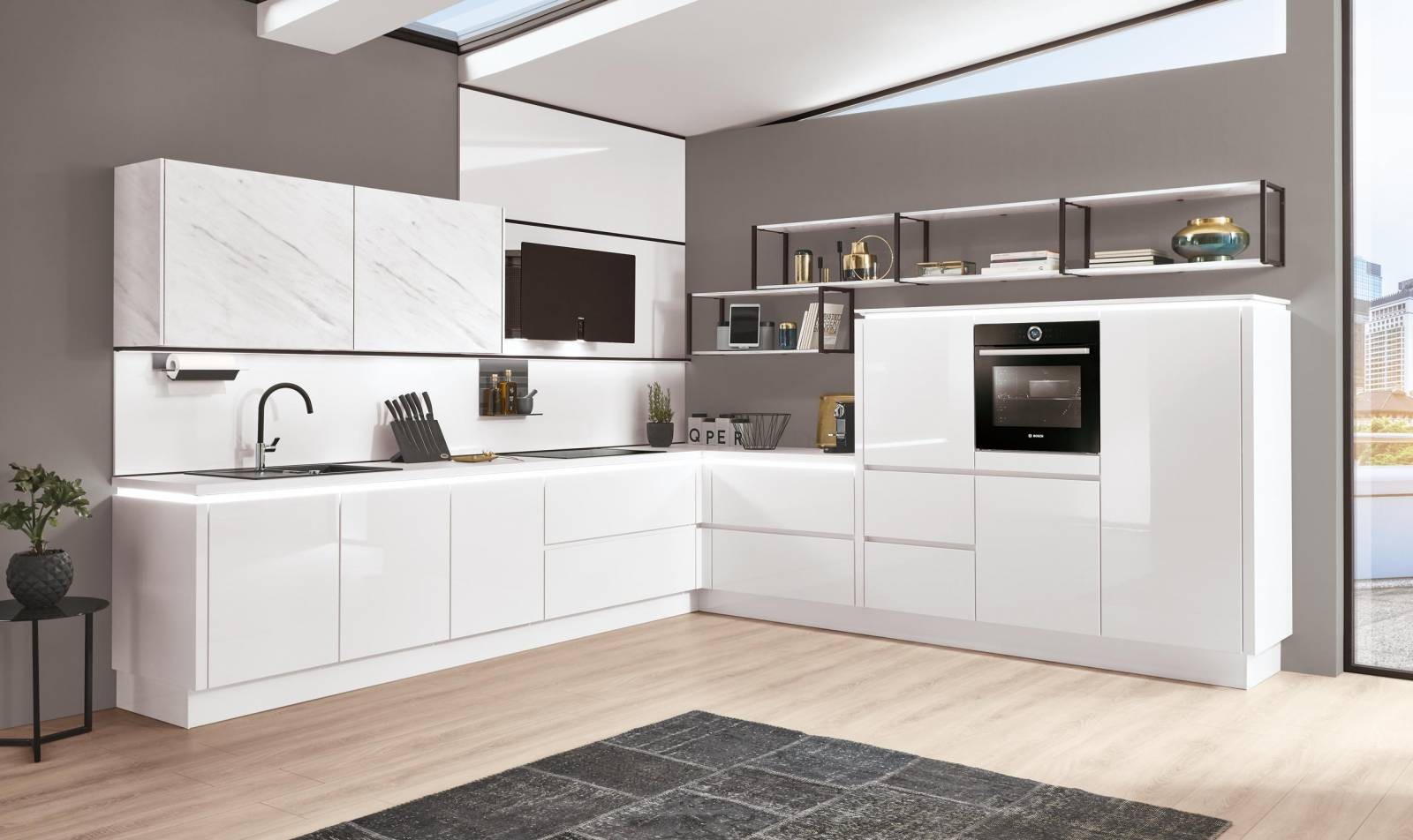 Mobilă de bucătărie modernă Kuechentreff Color Concept - Marmură Carrara 